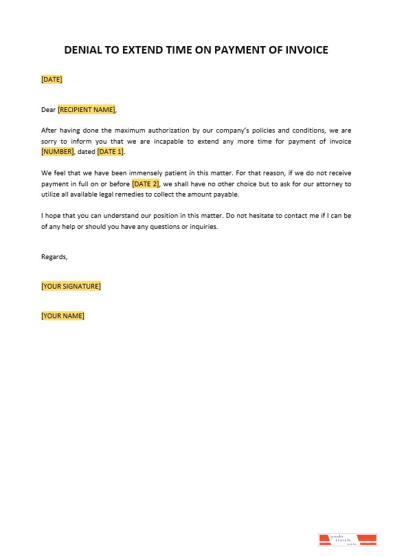 Denial to Extend Time on Payment of Invoice Template PSD template